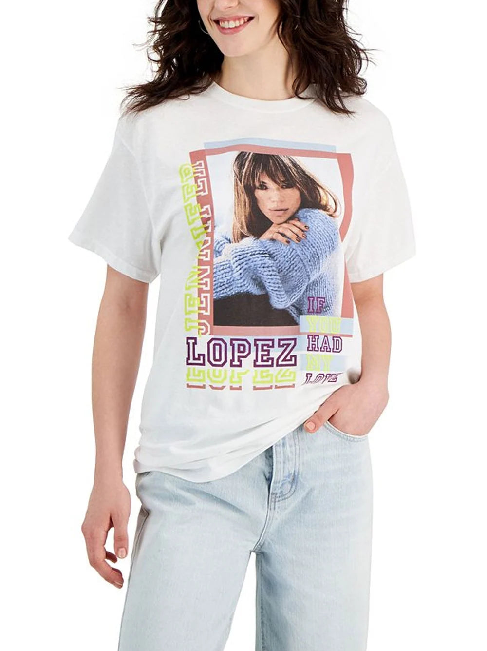 Women's Jennifer Lopez Graphic Printed Top,White