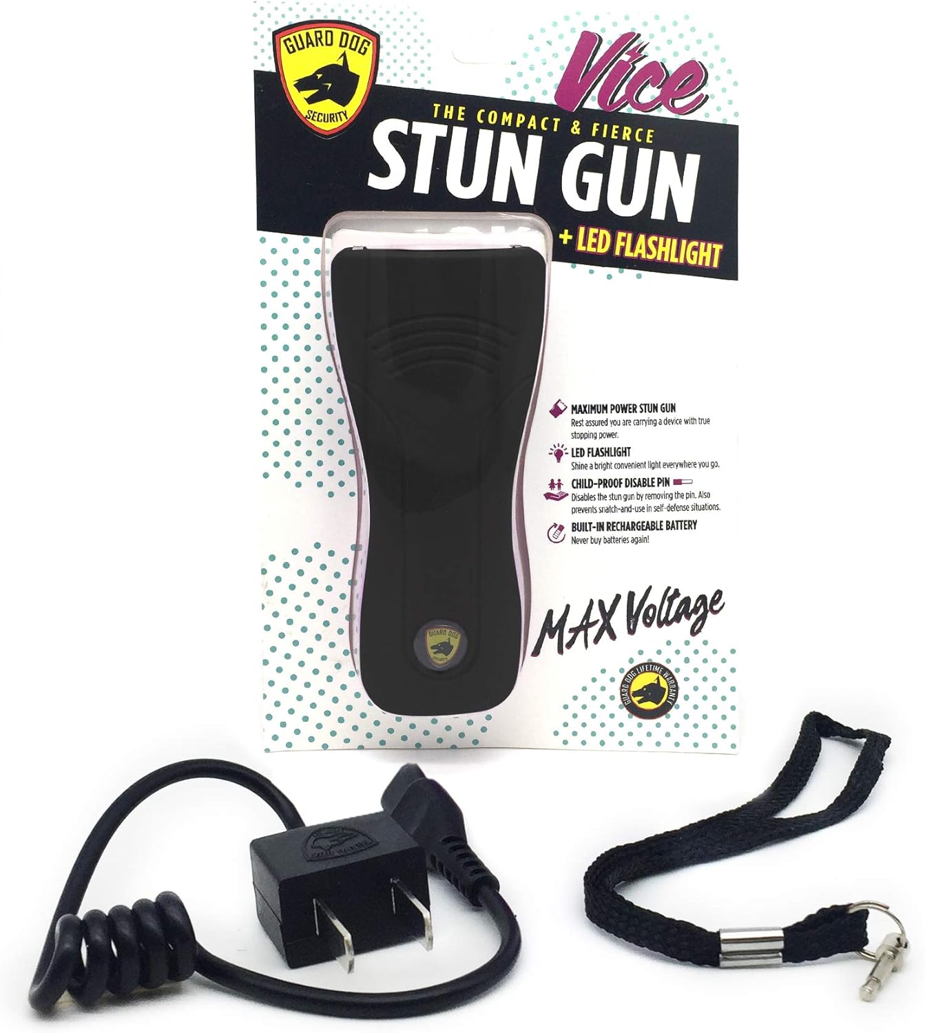 STUN SGGDVHV-BK Guard Dog Security VICE, Child Safety Stun Gun - Rechargeable with Safety Disable Pin LED Flashlight - Bladevip