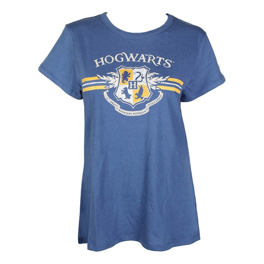 Camiseta azul con gráfico del escudo de Hogwarts de Harry Potter para mujer