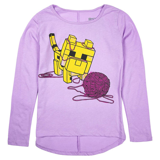 Girls Minecraft Baby Ocelot and Yarn Long Sleeve Tee - Bladevip