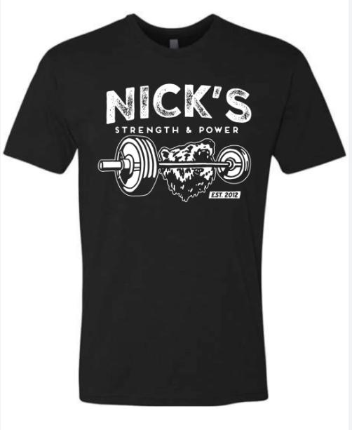 Men's Black Nick's Strength & Power Bear Lifting Graphic Tee T-Shirt
