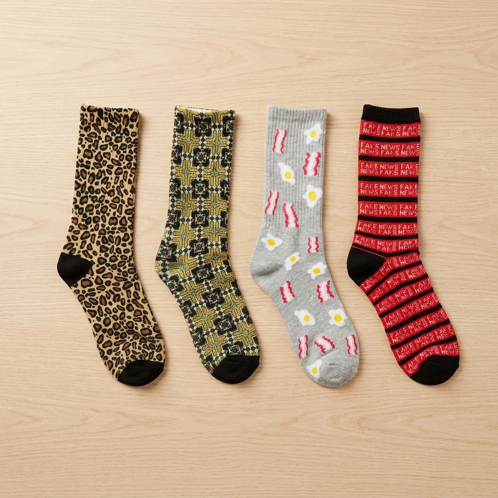 Men's Novelty Crew Socks 12-Pack | Mixed Graphic Designs & Fun Patterns