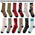 Men's Novelty Crew Socks 12-Pack | Mixed Graphic Designs & Fun Patterns