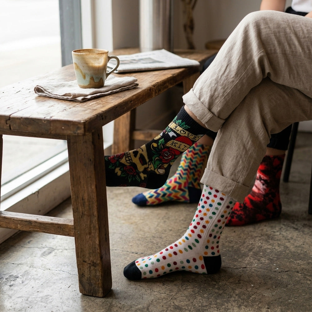 Men's Novelty Crew Socks 12-Pack | Mixed Graphic Designs & Fun Patterns