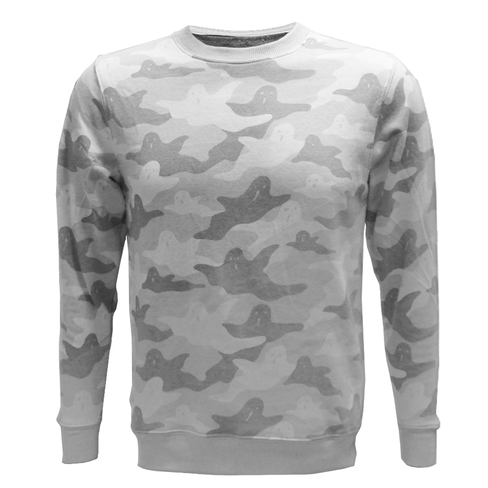Unisex Women Men Halloween Ghost Graphic Pullover Sweater Gray Camo
