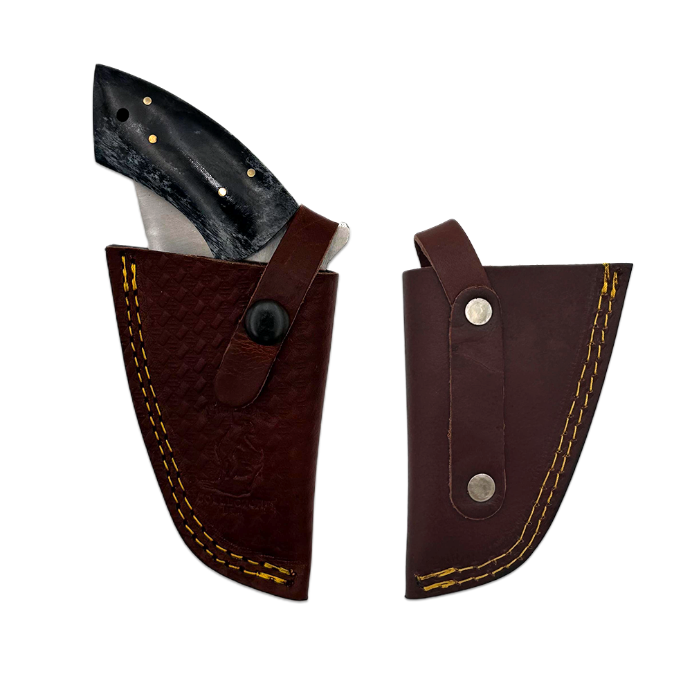 6 inch Bone Collector Black Gun-Handle Folding Knife with Leather Sheath - view 3