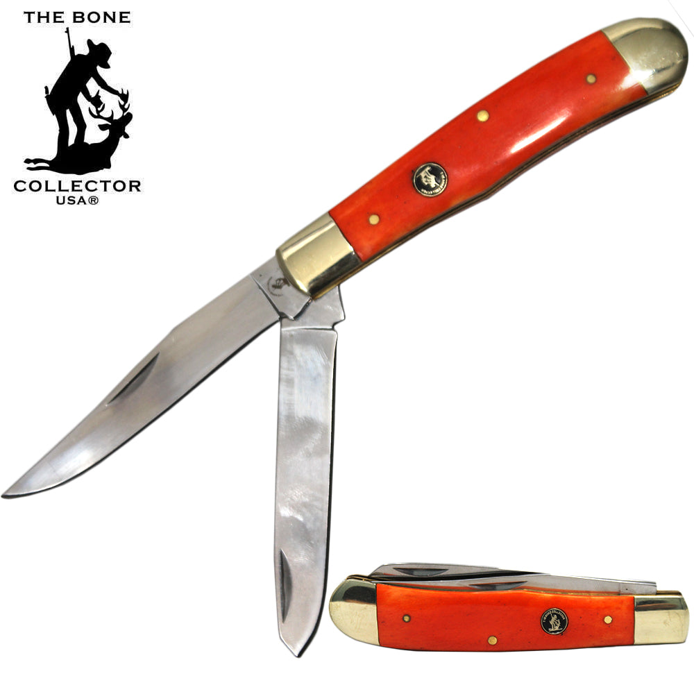 BC 5248-OSM 4" 2 Blade Orange Bovine Bone Handle Bone Collector Trapper Pocket Knife - Bladevip