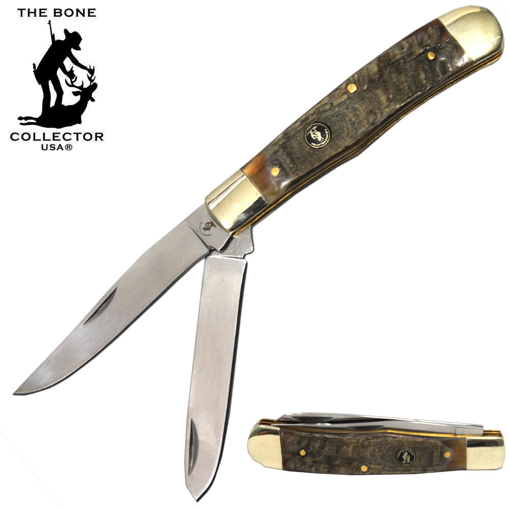 BC 5248-RH 4" 2 Blade Ram Horn Handle Bone Collector Trapper Pocket Knife - Bladevip