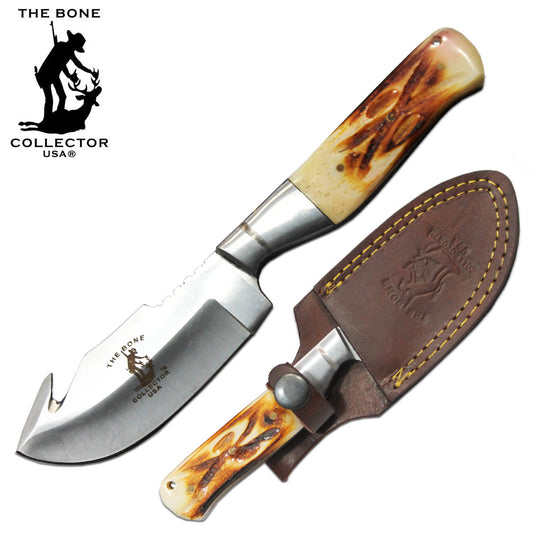 BC 804 7.5" Bone Collector Gut Hook Blade Skinning Hunting Knife with Leather Sheath - Bladevip