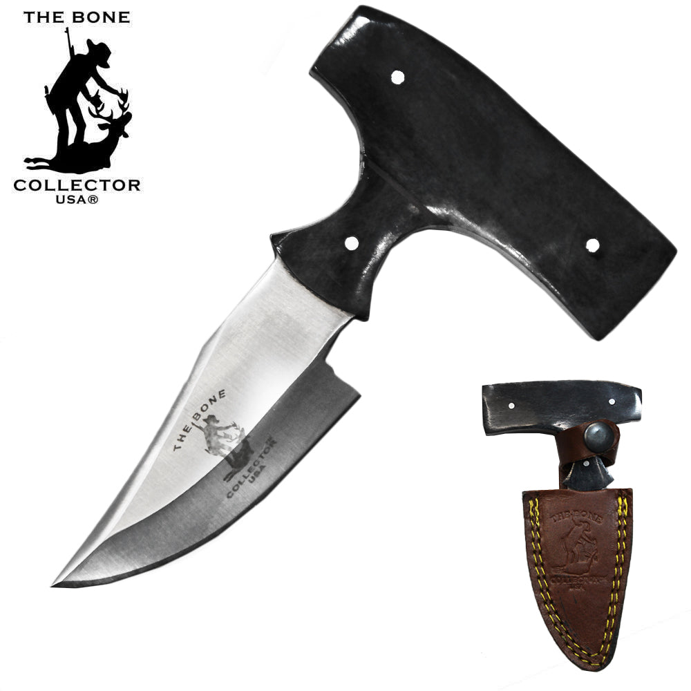 BC 872-BKBN 5" Bone Collector Black Bone Short Blade Skinning Knife with Leather Sheath - Bladevip