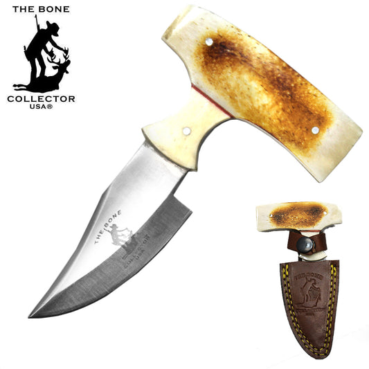 BC 872-BN 5" Bone Collector Burn-Bone Short Blade Skinning Knife with Leather Sheath - Bladevip