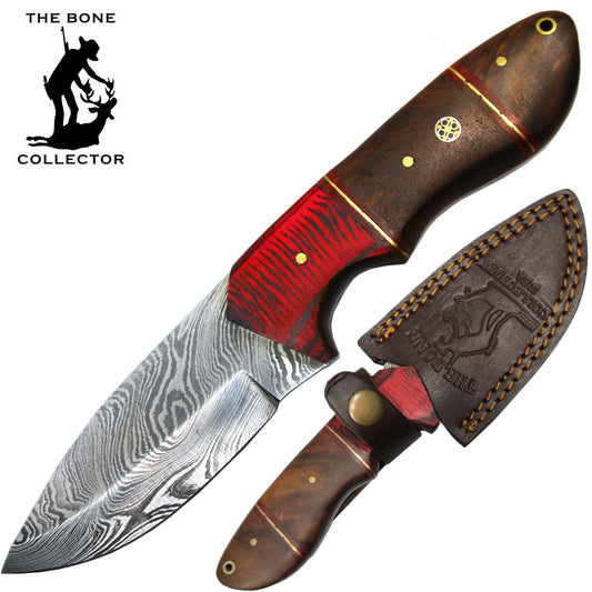 BC HKDB-35 8" Damascus Blade Multicolor Wood Handle Hunting Knife with Leather Sheath