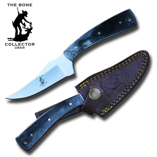 BC 860-BKBN  7.25" Bone Collector Black Bone Handle Skinning Knife with Leather Sheath - Bladevip