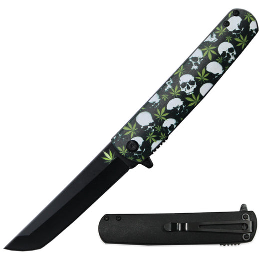 BF 1261-B3 4.5" Tanto Blade Assist-Open Cannabis Metal Handle Pocket Knife