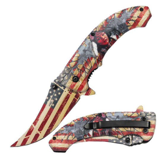 4.75" Patriotic Trailing Point Blade Assist-Open Folding Knife - Bladevip