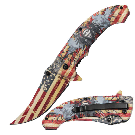 4.75" Patriotic Trailing Point Blade Assist-Open Folding Knife - Bladevip