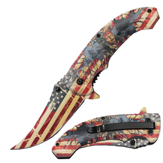 4.75" Patriotic Trailing Point Blade Assist-Open Folding Knife - Bladevip