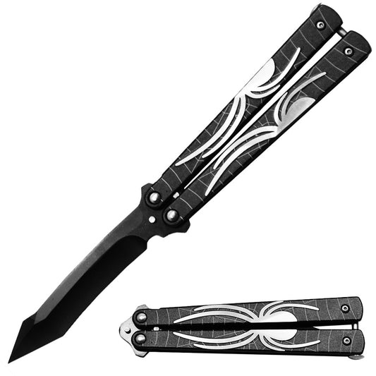5" Black Spider Metal Handle Dull Blade Butterfly Trainer