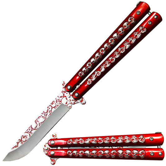 BF 1702-RD 5" Red Skull Metal Handle Dull Blade Butterfly Trainer