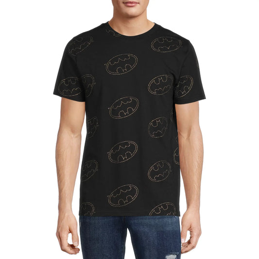 Men's Black & Gold Sparkle Batman Allover Print T-Shirt Tee