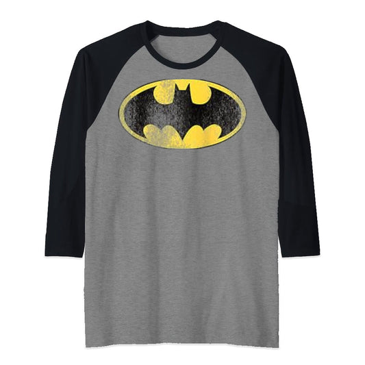 Camiseta raglán con logo de Batman en negro y carbón para hombre