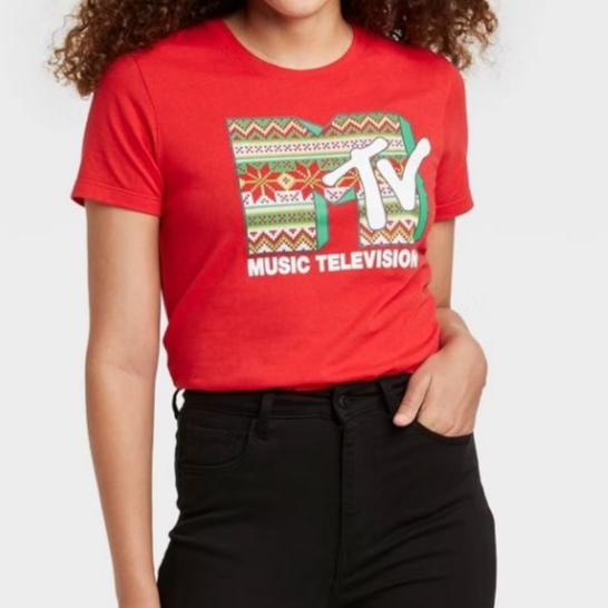 Women's MTV Holiday Short Sleeve Graphic T-Shirt Tee Red