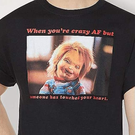 Men's Black Chucky Child's Play Crazy Graphic Tee T-Shirt