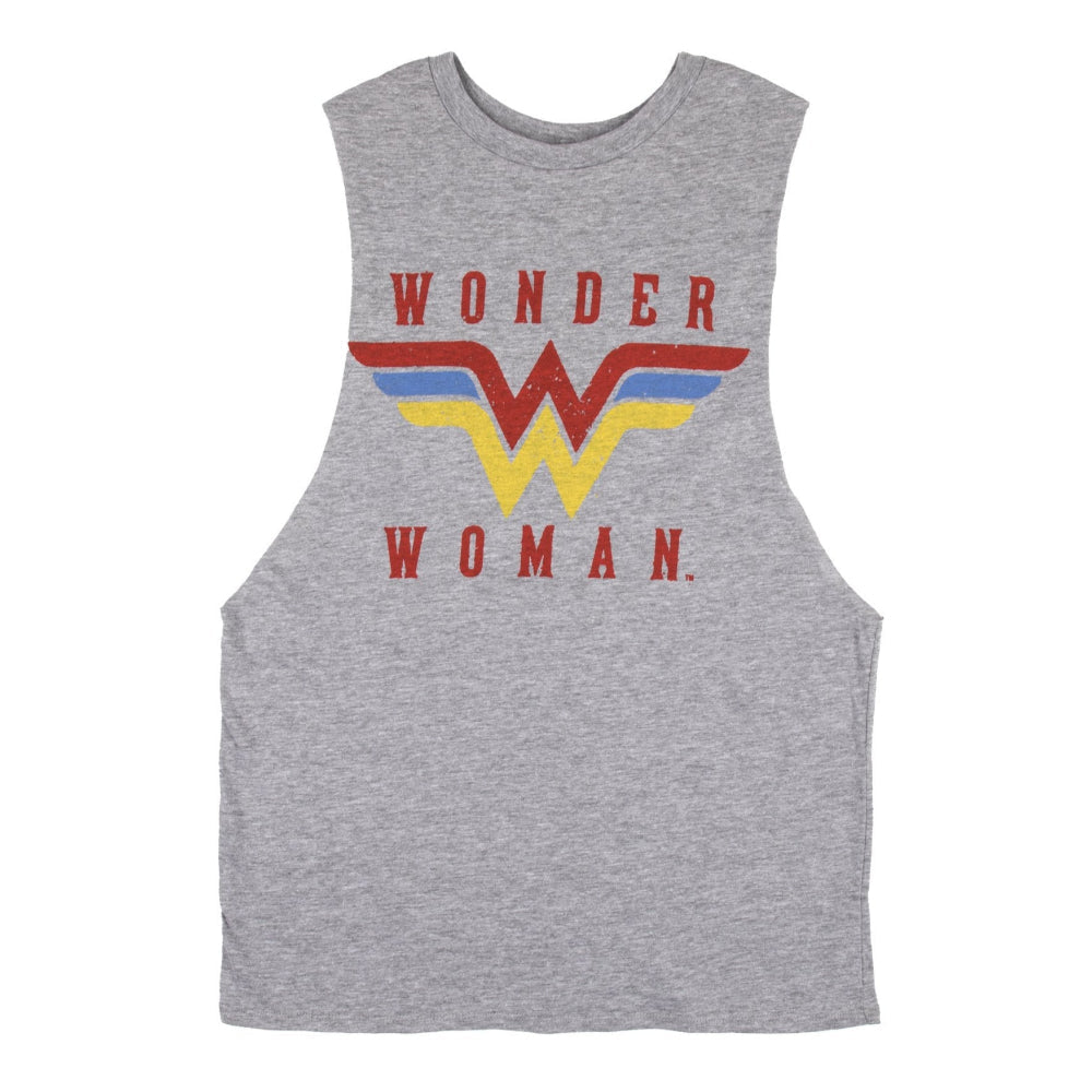 Women's Wonder Woman Logo Crew Neck Sleeveless Athletic Heather Tank Top