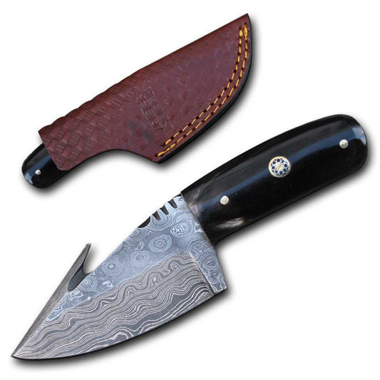 DC 5252-BHDB Buffalo Horn Handle Skinning Knife with Leather Sheath
