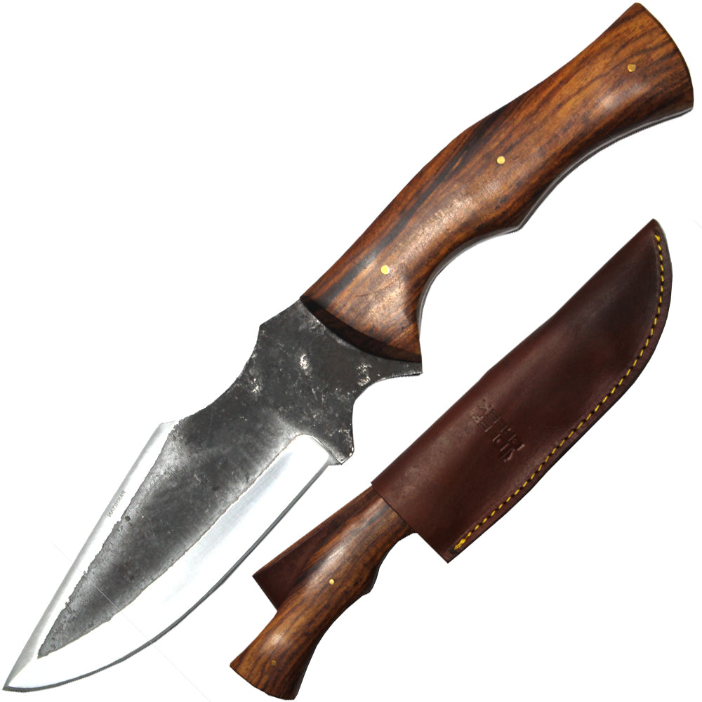 DC 800-RW 12" Deer Creek Hand Forged Rosewood Handle Hunting Knife with Leather Sheath - Bladevip