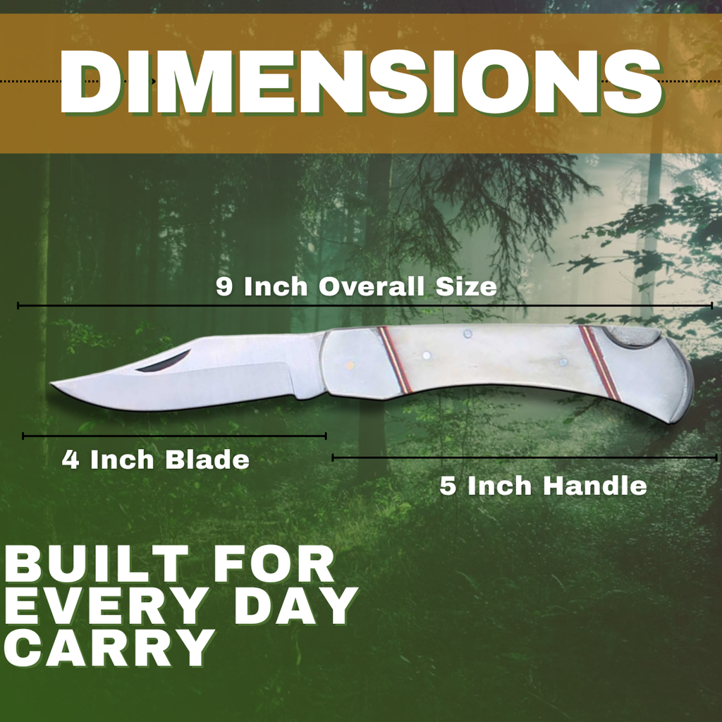 PK 116-BN 5 inch White Bone Handle Folding Pocket Knife with Leather Sheath - view 3
