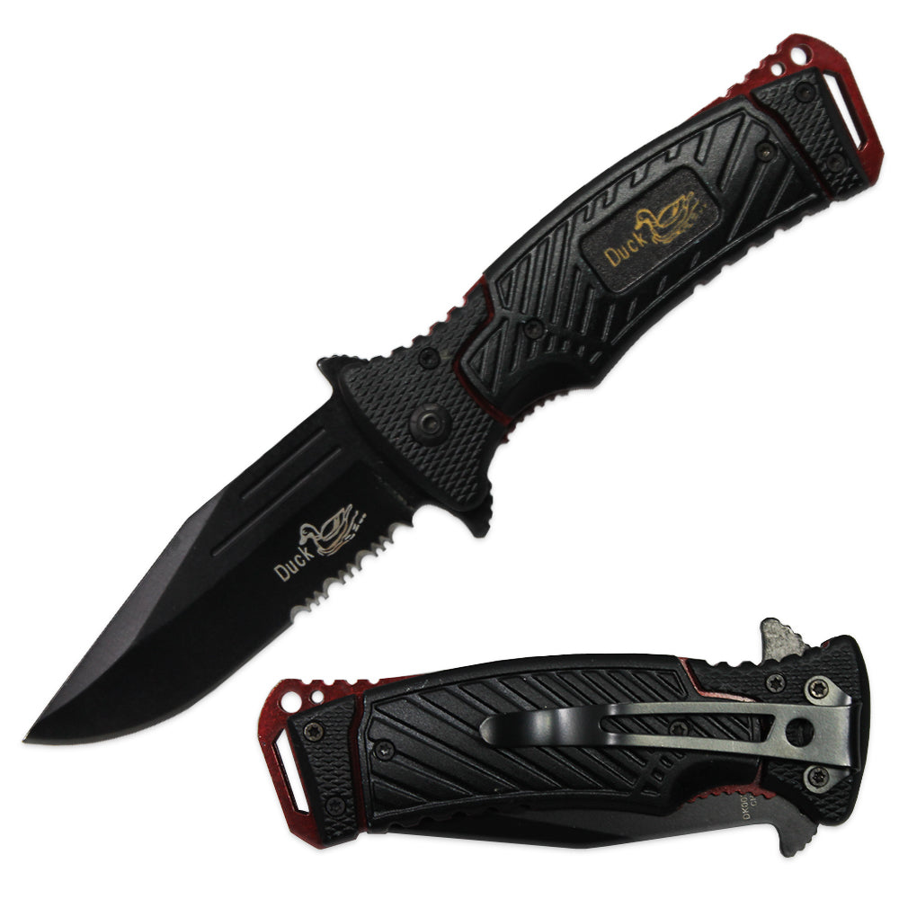 DK 0033-BK 4.5" Black Assist-Open Tactical Handle Duck USA Folding Knife - Bladevip