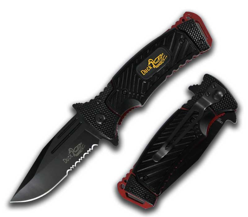 DK 0033-BK 4.5" Black Assist-Open Tactical Handle Duck USA Folding Knife - Bladevip