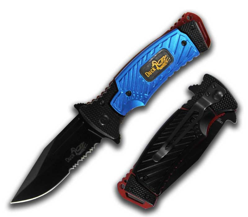 DK 0033-BL 4.5" Blue Assist-Open Tactical Handle Duck USA Folding Knife - Bladevip