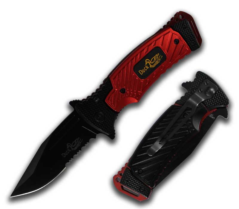 DK 0033-RD 4.5" Red Assist-Open Tactical Handle Duck USA Folding Knife - Bladevip