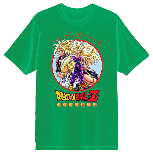 Men's Dragon Ball Z Anime Characters Group Shot Green Graphic Tee T-Shirt