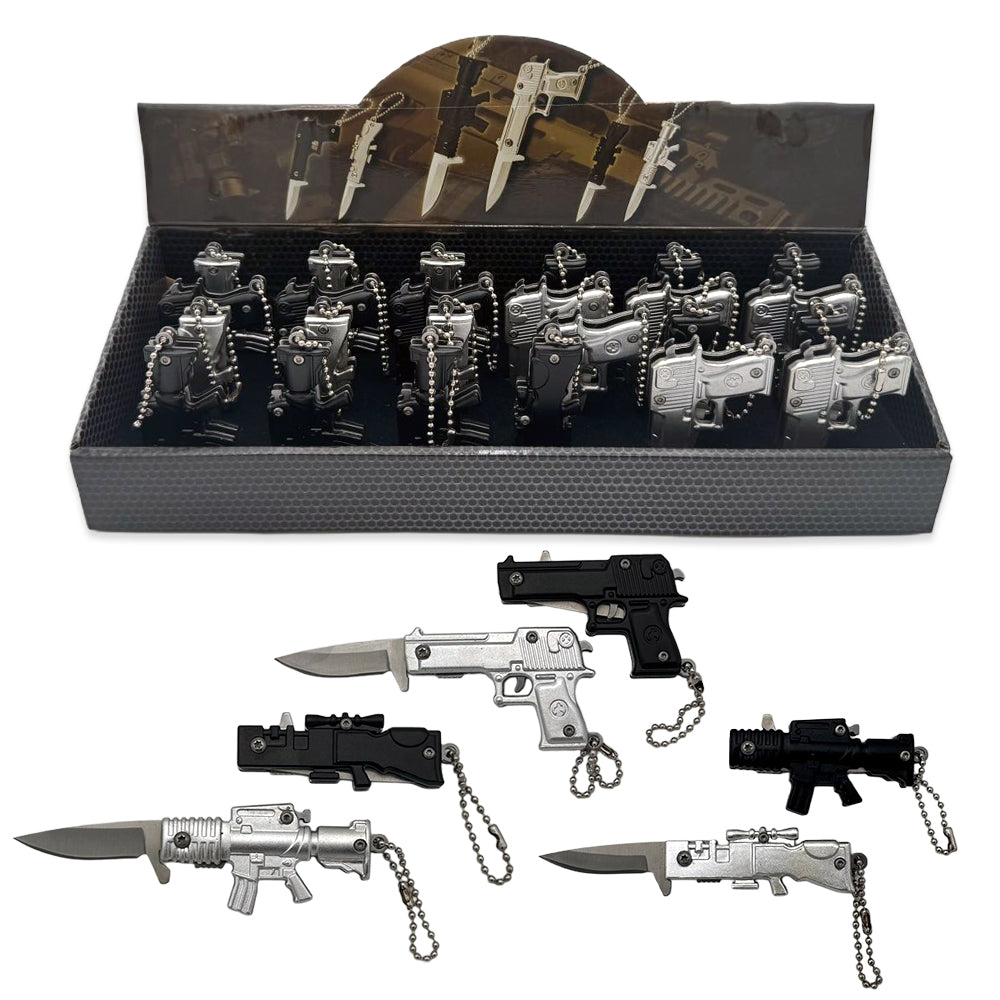 GN 2424-24 Keychain Gun-Design Folding Knives Display Box - 24 Pcs