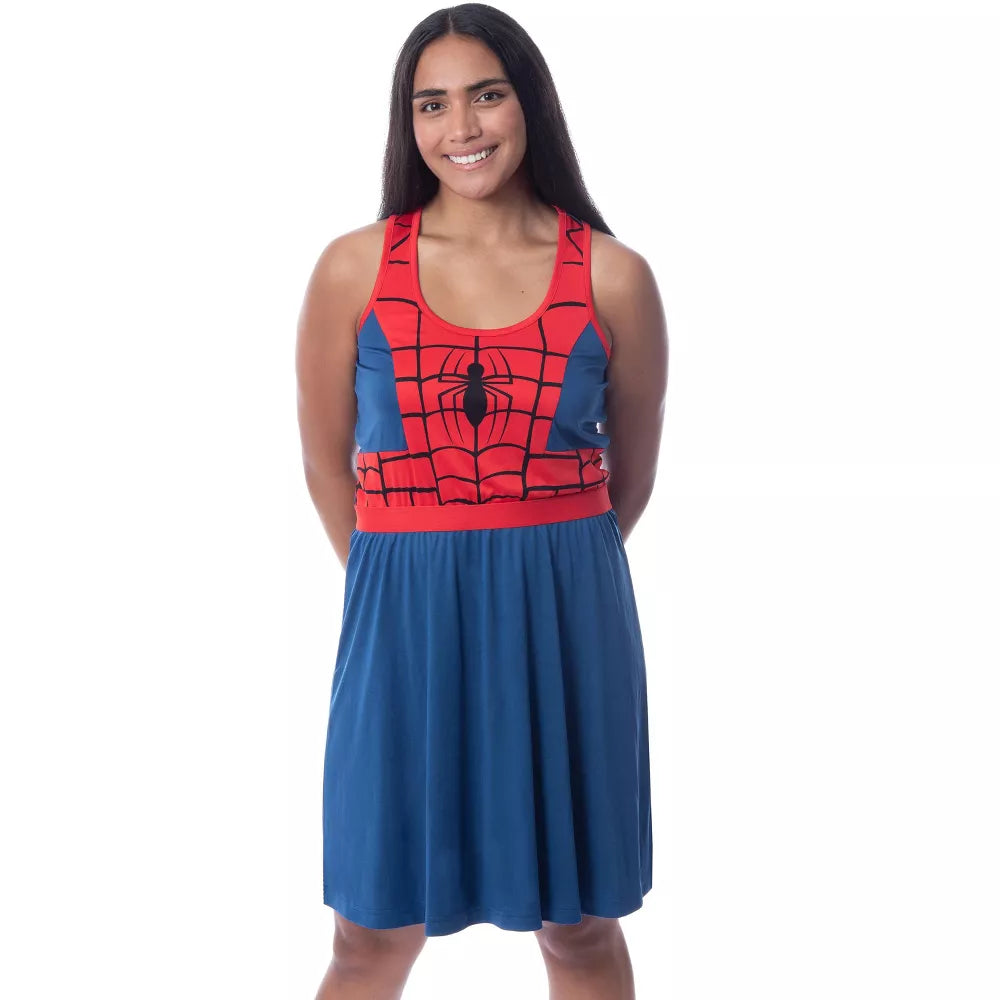 Marvel Women's Spiderman Pajamas Costume Nightgown Sleep Pajama Dress Multicolored - Bladevip