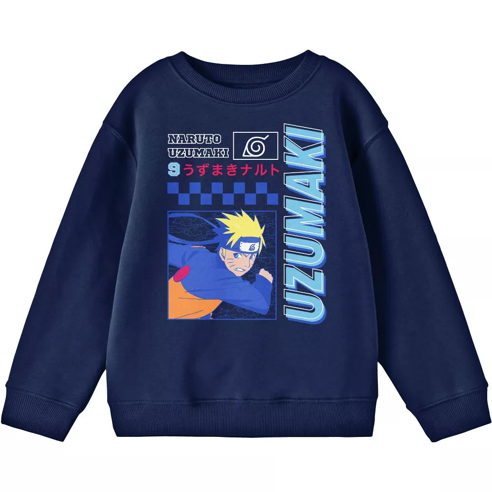 Boy's Naruto Shippuden Naruto Uzumaki Art Navy Long Sleeve Shirt