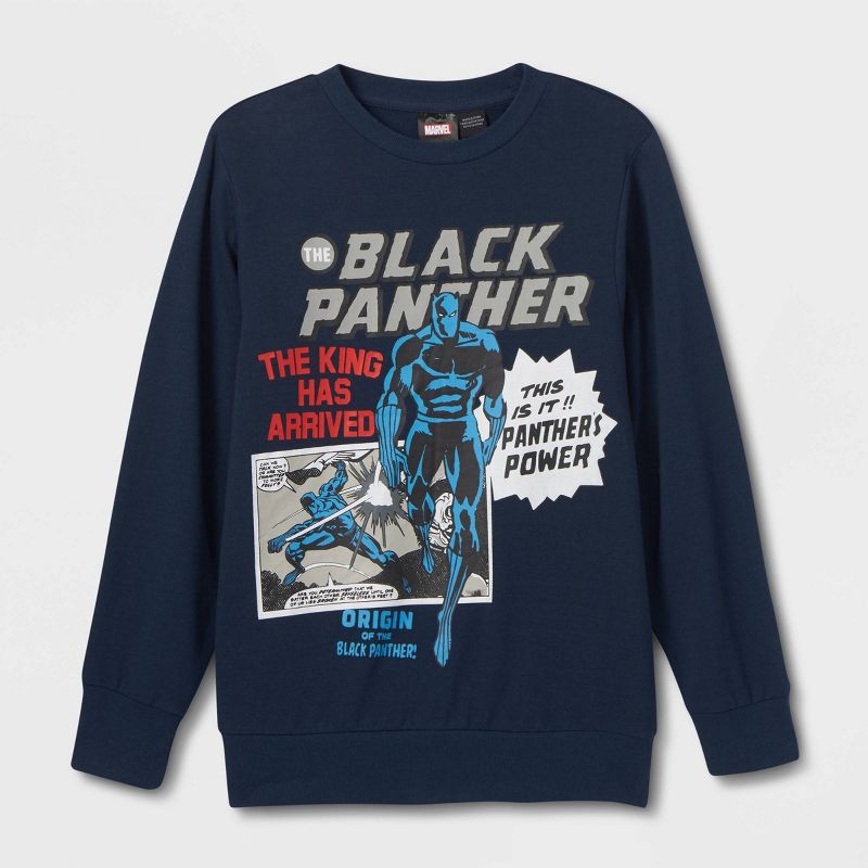 Boys' Marvel Black Panther Crewneck Sweatshirt - Blue - Bladevip