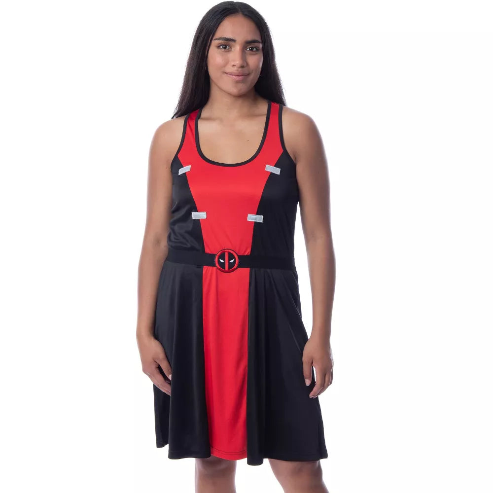 Marvel Womens' Deadpool Classic Costume Racerback Nightgown Pajama Dress Black - Bladevip