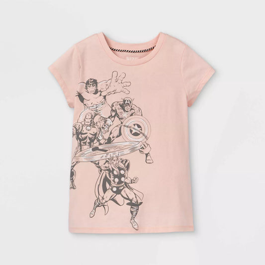 Girls' Marvel Team Cap Sleeve Graphic T-Shirt  Peach Orange