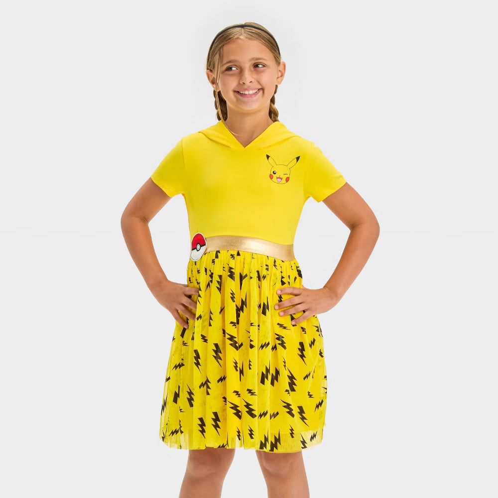 Girls' Pokémon Pikachu Cosplay Short Sleeve Tutu Dress - Gold/Black/Yellow