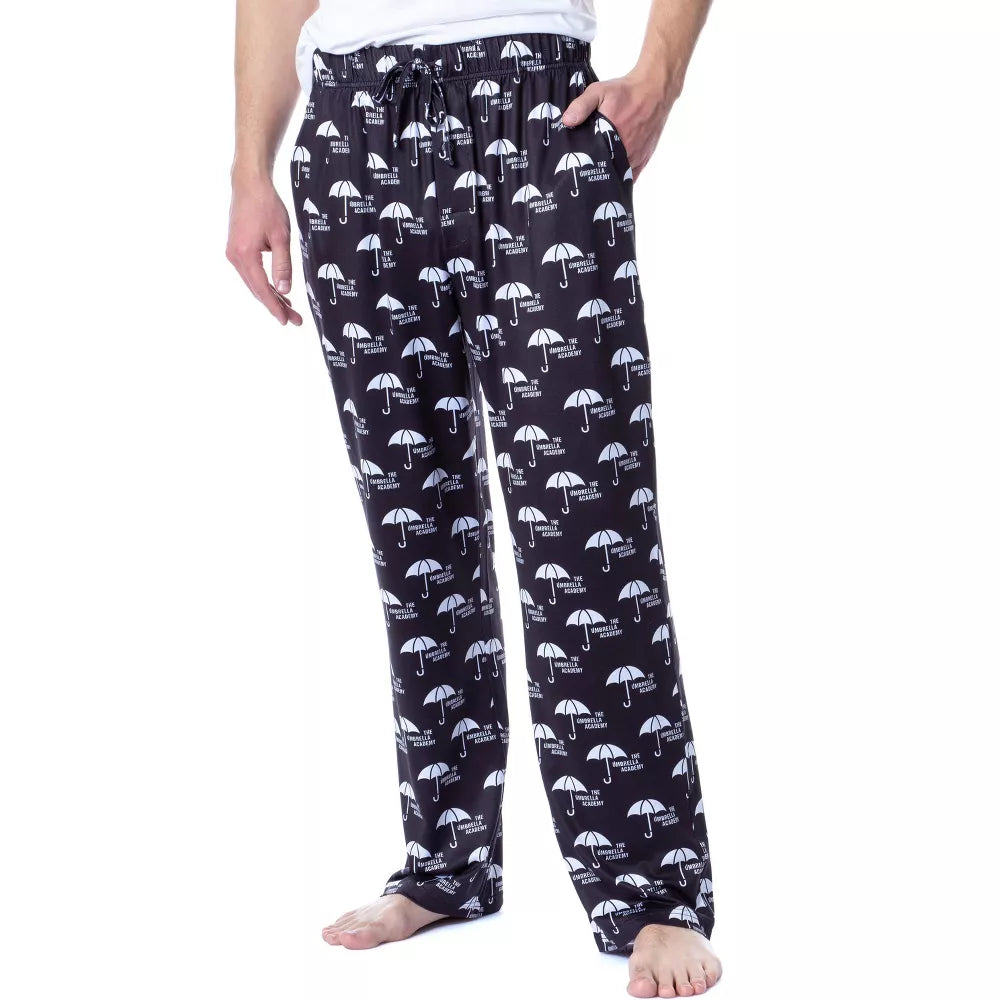 The Umbrella Academy Mens' TV Series Logo Icon Tossed Print Pajama Pants Black