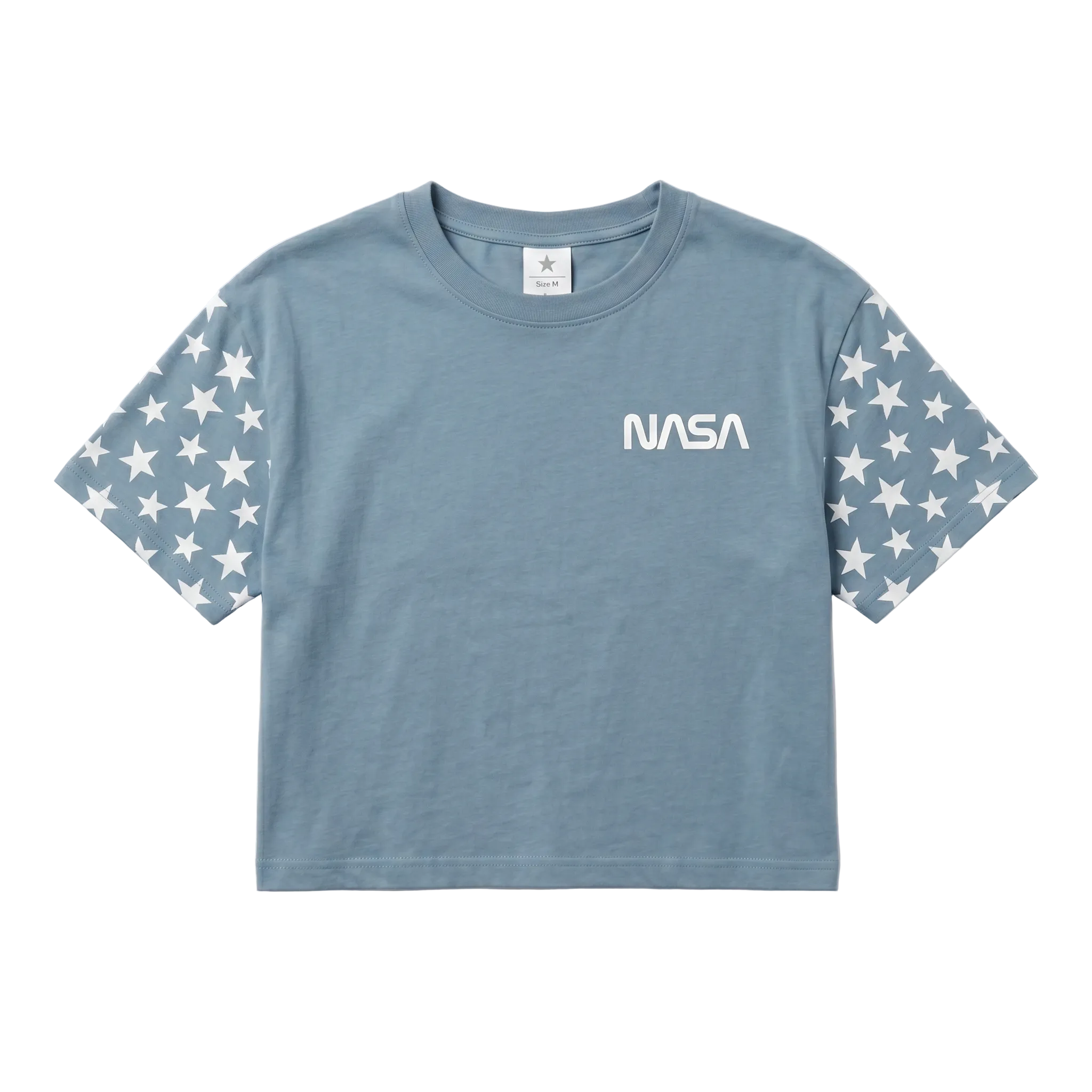 Women Junior's Light Blue NASA Stars Crop Top T-Shirt - view 2