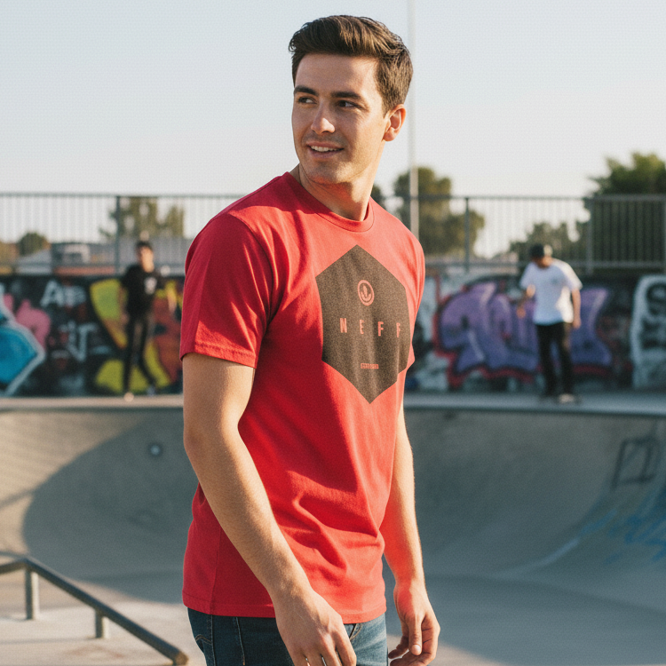 Men's Red Heather Neff EST 2002 Geometric Graphic Tee T-Shirt - view 3