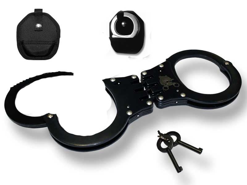 HC 010381-BK Hinged Double-Lock Black Handcuffs with Carrying Case - Bladevip