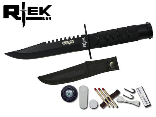 HK 256-85BK Cuchillo de supervivencia negro RTEK de 8,5" con brújula y kit