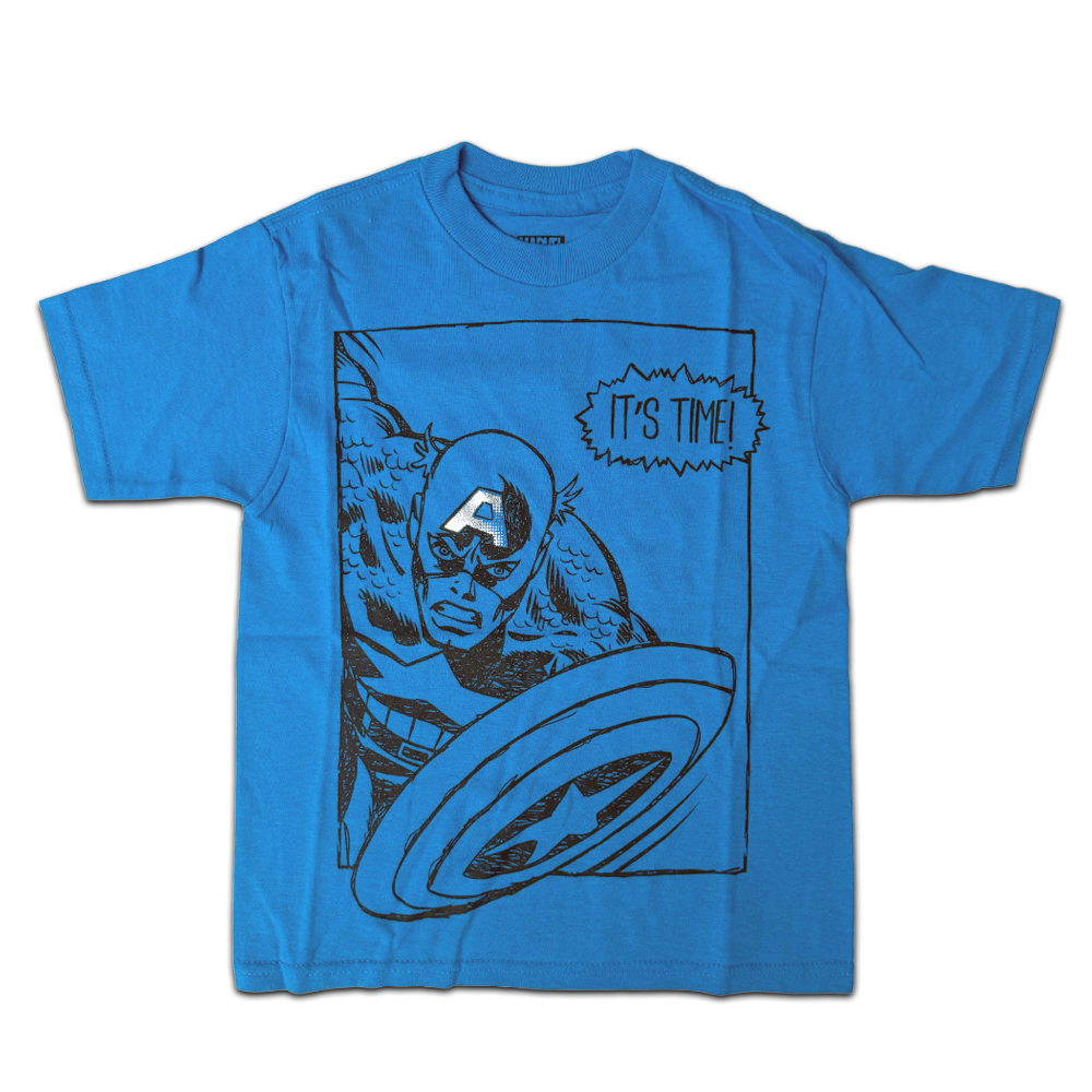 Boys Blue Marvel Comics Captain America It's Time Graphic Tee T-Shirt