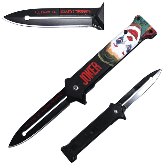 JK 6416-1 4'' Metal Fantasy Print Handle Assist Folding Knife with Belt Clip - Bladevip